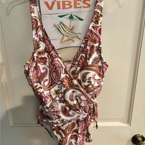 Shade & Shore Paisley Swimsuit with Pink and Orange Accents